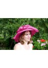 Chapeau Capeline Mariage Ceremonie Plume Sinamay Rose Fushia