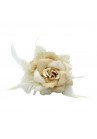 Broche Chouchou Mariage Fleur Tissu Scintillant Beige