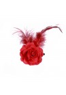 Pince Mariage Fleur Tissu Petit Rose Plumes Rouge