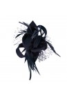 Pince Broche Mariage Fleur Plumes Etoile Voilette Bleu Marine