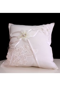 Coussin Mariage Porte Alliances Noeud Ivoire Strass Borderie