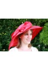 Chapeau Mariage Ceremonie Sisal Plume Noeuds Rouge