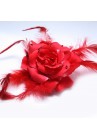 Broche Chouchou Mariage Fleur Tissu Strass Rouge