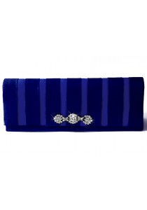 Pochette Mariage Satin Strass Floral Bande Bleu