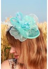 Mini Chapeau Mariage Tulle Plume Fleur Strass Bleu Ciel