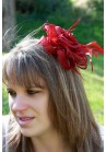 Chapeau Fleur Rose Bibi Peigne Mariage Plumes Bordeaux