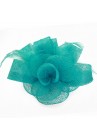 Pince Broche Grande Fleur Plumes Sinamay Mariage Bleu Turquoise