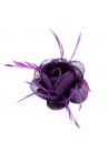 Pince Broche Fleur Plumes Sinamay Mariage Violet