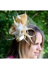 Chapeau Noeud  Bibi Peigne Mariage Plumes Perles Beige