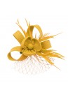 Pince Broche Mariage Voilette Sisal Trèfles Plumes Jaune