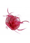 Pince Broche Fleur Plumes Sinamay Mariage Rose Fushia