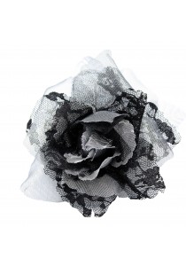 Broche Chouchou Mariage Fleur Tulle Gris Dentelle Noir