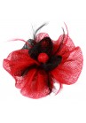 Pince Broche Mariage Fleur Plumes Pensée Rouge et Noire