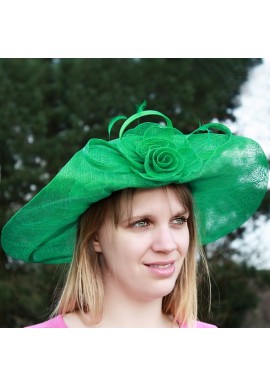 Chapeau Mariage Capeline Fleur Plume Vert