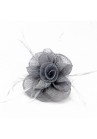 Pince Broche Mariage Fleur Pensé Plumes Gris