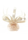 Pince Broche Mariage Fleur Sisal Plumes Rose Satiné Ivoire