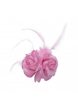 Broche Pince Mariage Double Fleur Tissu Scintillant Rose