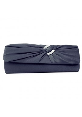 Pochette Mariage Satin Noeud Boucle Strass Bleu Marine