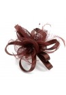 Pince Broche Mariage Fleurs Perlées Plumes Marron