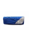 Pochette Cérémonie Mariage Soirée Satin Plissé Strass Bleu roy