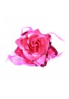 Broche Elastique Mariage Fleur Tissu Scintillante Paillette Rose Fushia