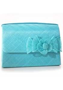 Sac Pochette Mariage Noeud Fleur Bouton Sinamay Bleu Turquoise