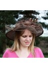 Chapeau Mariage Voilette Fleur Ruban Plume Marron