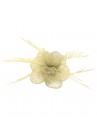 Pince Broche Mariage Double Fleur Perles Plumes Ivoire