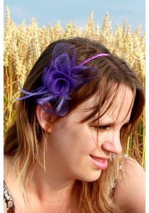 Serre tête Mariage Bibi Fleur Plume Tulle Violet