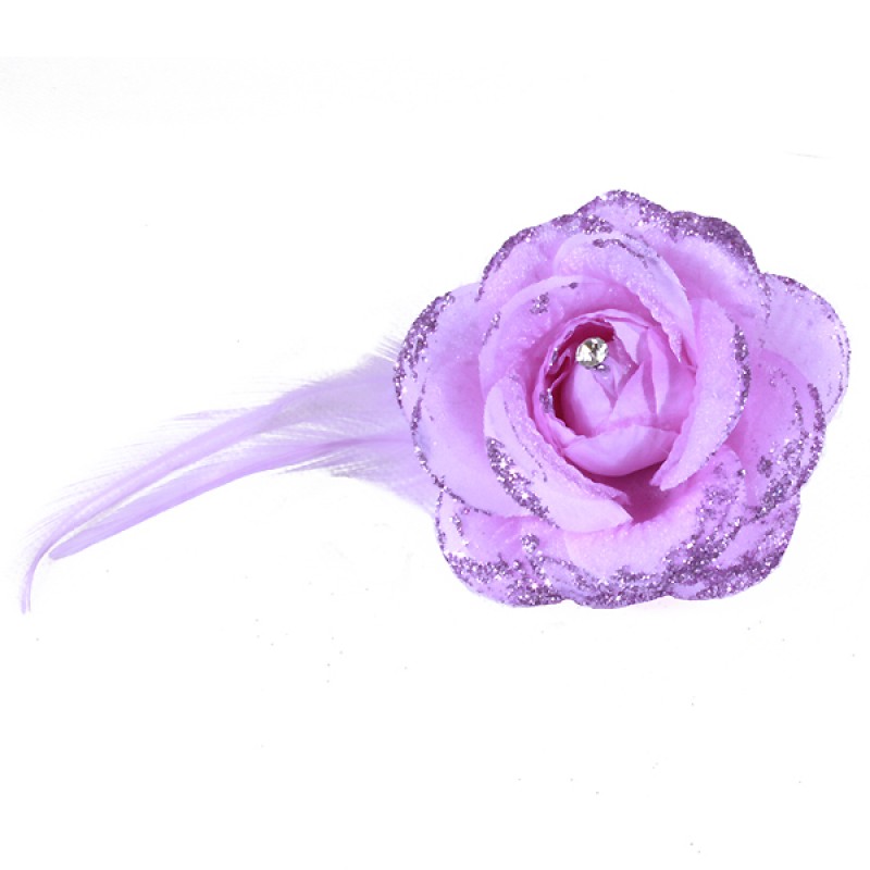 Pince Broche Mariage Fleur Tissu Scintillant Strass Violet Lilas