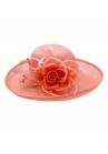 Chapeau Capeline Mariage Voilette Fleur Plume Rose Corail
