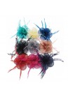 Pince Broche Mariage Double Fleur Perles Plumes (Rouge, Rose, Noir, Bleu, Gris, Rose, Ivoire)