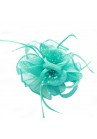 Pince Broche Mariage Ondulée Sisal Perlées Plumes Bleu Turquoise