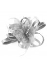 Pince Broche Mariage Fleurs Perlées Plumes Gris