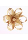 Pince Broche Mariage Fleur Plumes Bouton Ruban Doree Or