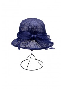 Chapeau Capeline Mariage Noeud Plume Bleu Marine