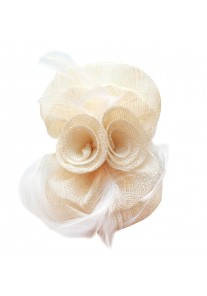 Pince Broche Mariage Double Fleur Plumes (Vert, Ivoire, Rose, Noir, Rouge, Gris)