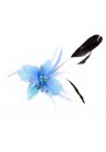 Pince Broche Ceremonie Soirée Mariage Fleur Plumes Strass Bleu ciel