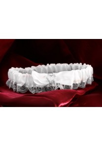 Jarretiere Mariage Dentelle Noeud Coeur Strass Blanc