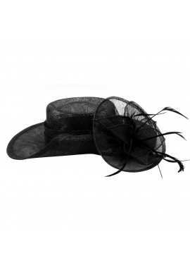 Chapeau Fleur Disk Plume Mariage Noir