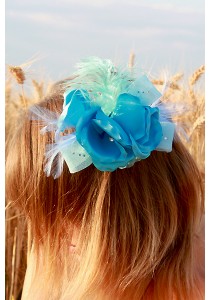 Pince Broche Mariage Tulle Plume Strass  Bleu ciel