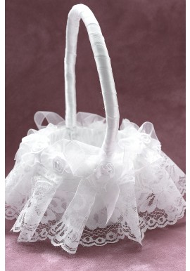 Panier Mariage Demoiselle D 'honneur Rond Dentelle Organza Blanc 