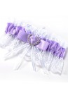 Jarretiere Mariage Dentelle Noeud Coeur Strass Ruban Violet