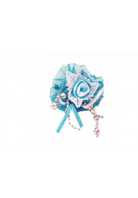 Pince Mariage Fleur Tissu Scintillant Boule Argent Bleu Ciel