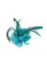 Pince Broche Mariage Fleur Organza Perlés Plumes Bleu Turquoise