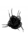 Pince Broche Fleur Plumes Sinamay Mariage Noir