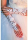 Gants Mitaines Blancs Perles Grosse Fleur Broderie