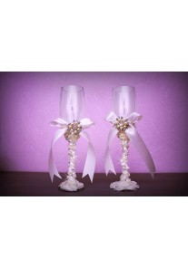 Flute Coupe Champagne Mariage Strass Ruban Perle Ivoire
