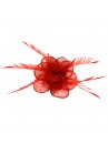 Pince Broche Mariage Double Fleur Perles Plumes Rouge