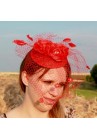 Serre Tête Chapeau Bibi Mariage Voilette Perles Fleur Plumes Rouge